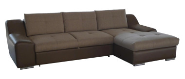 Диван 3-х местный угловой &quot;НИКА&quot; (Чикаго) Основа рогожка мальта шоко, эко/кожа коричневая — Аэлита